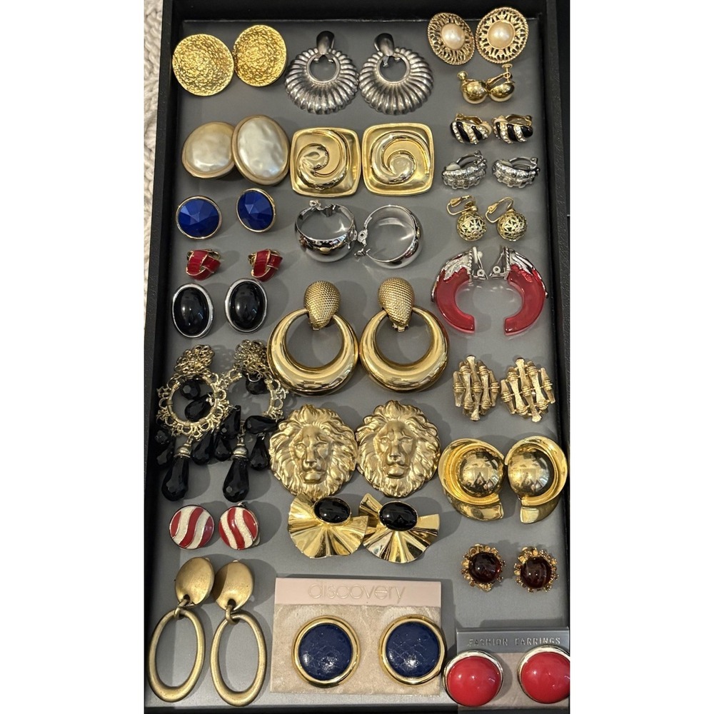 Vintage 80s 90s to Now Lot of 25 Pairs Clip Earrings Statement Runway Rhinestone